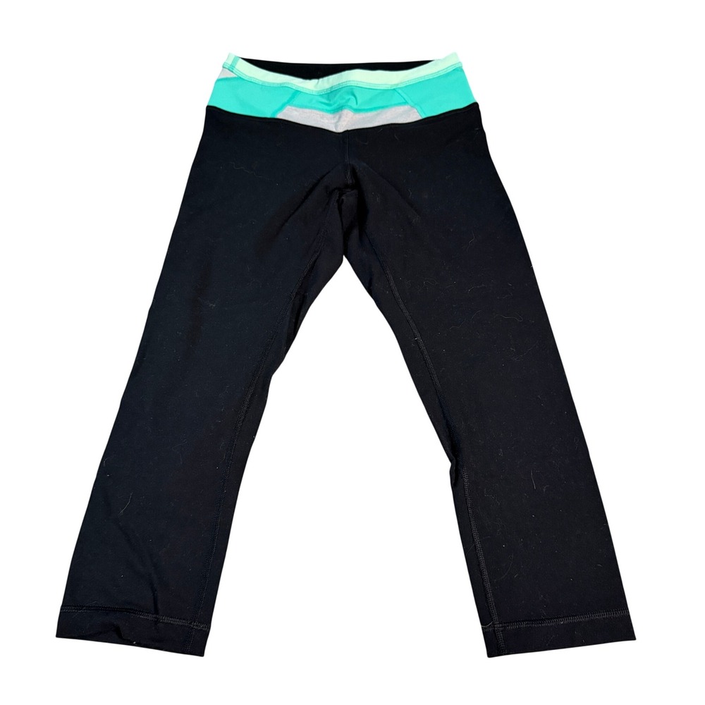 Lululemon Wunder Under Crop Leggings Womens Size 4 Black Yoga Pants Colorblock